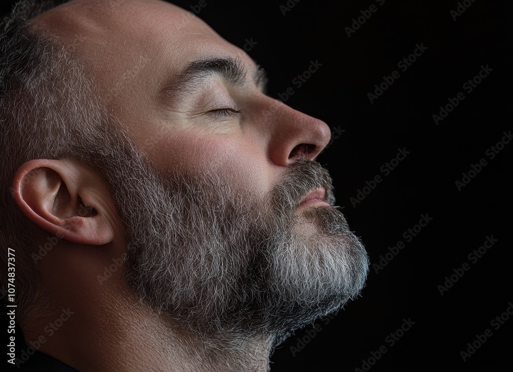 Obraz premium man with beard looking up in profile