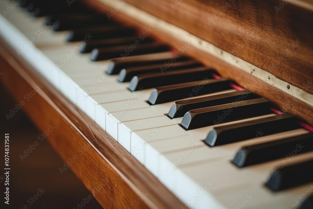 Close up of piano keys and wood grain. Close up of piano keys and wood grain.