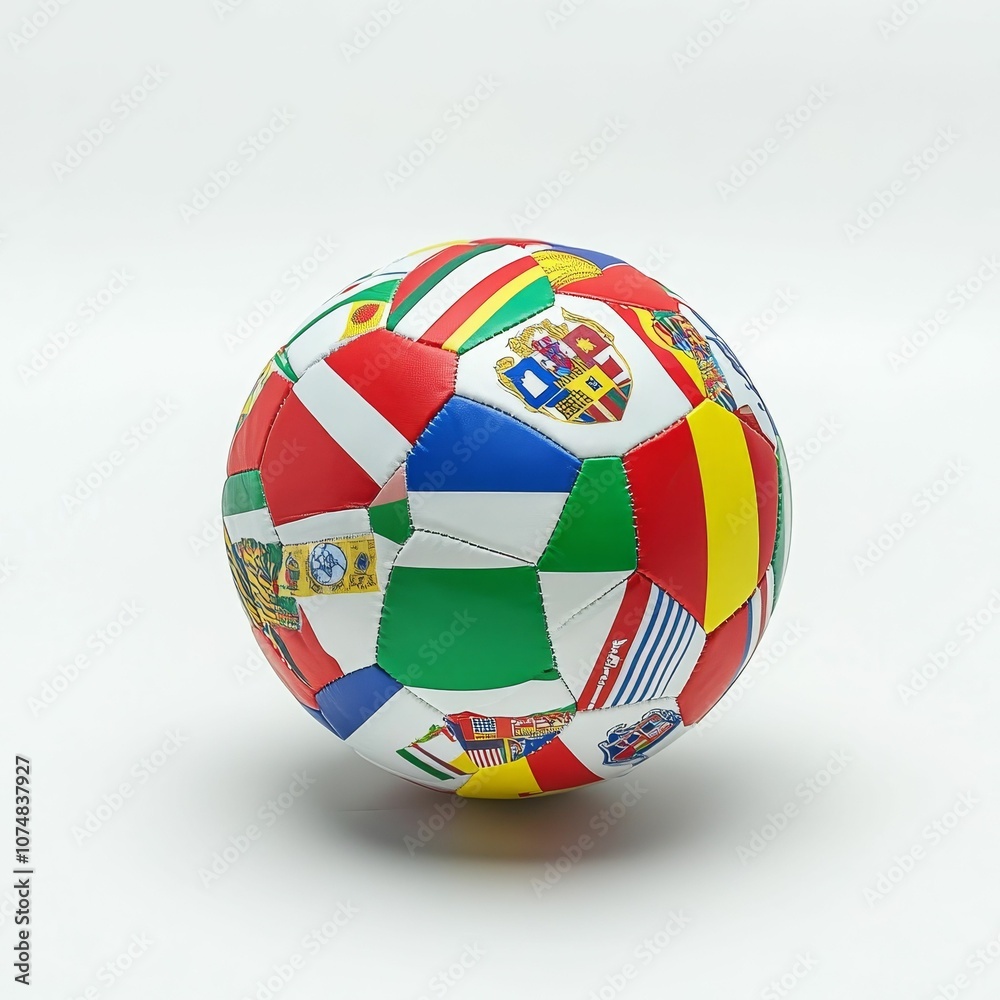 Obraz premium Soccer ball with flags of many nations.