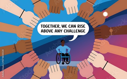 Empowerment banner with hands supporting a person with disabilities photo