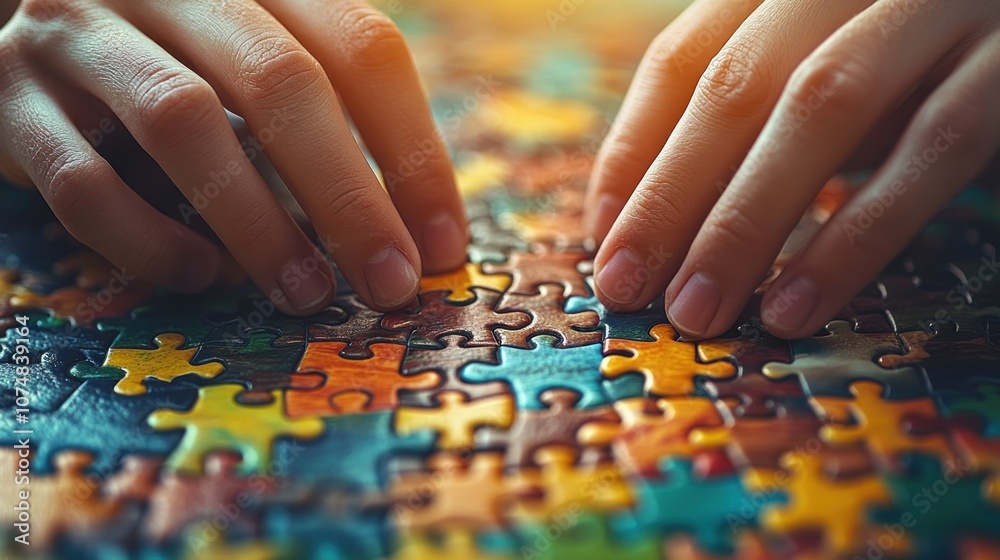 Hands Placing Puzzle Piece Hands Placing Puzzle Piece