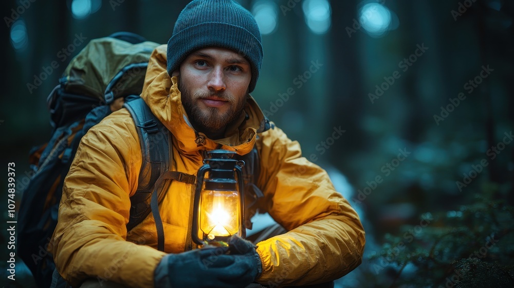 Man with Lantern in the Forest Man with Lantern in the Forest
