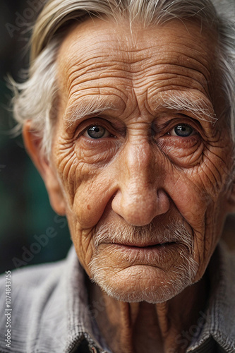 A close-up portrait of a very old person, around 100 years old 