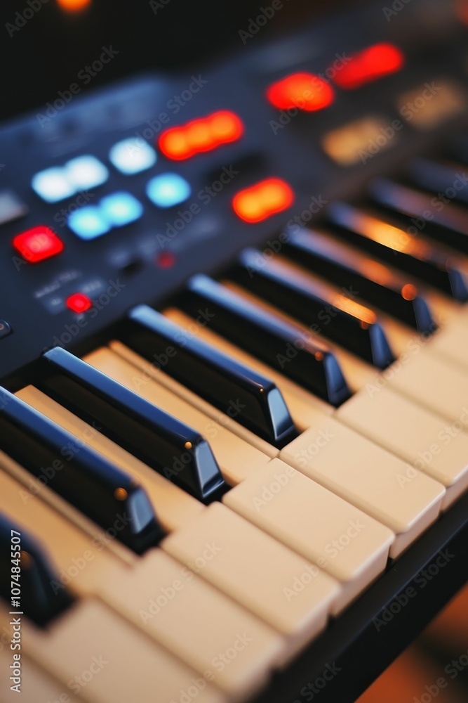 Close-up of a keyboard with black and white keys. Close-up of a keyboard with black and white keys.