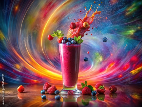 Delicious Berry Smoothie Long Exposure, Colorful Background, Tasty Drink