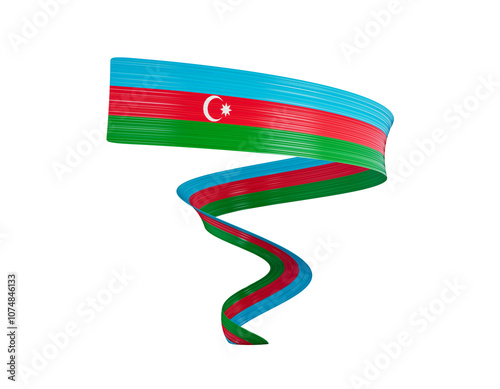 3d Flag Of Azerbaijan 3d Shiny Waving Flag Ribbon Isolated On White Background, 3d illustration
 photo