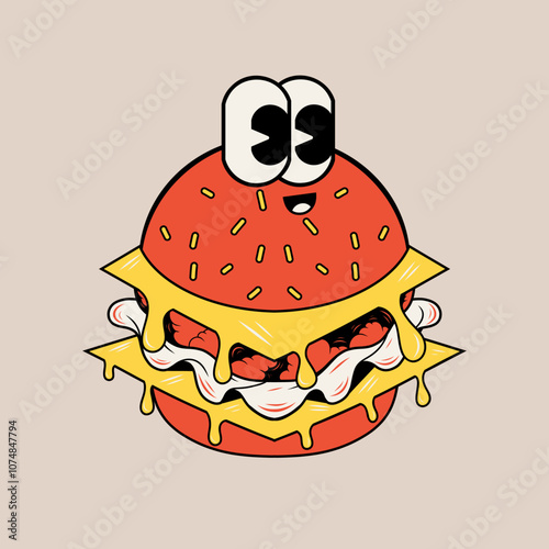 Doodle cute character illustration hamburger sticker