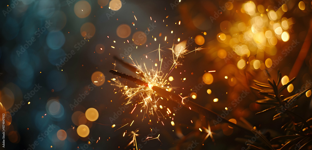 Fototapeta premium Close-up of sparklers burning on a blurred background, a new year celebration concept.