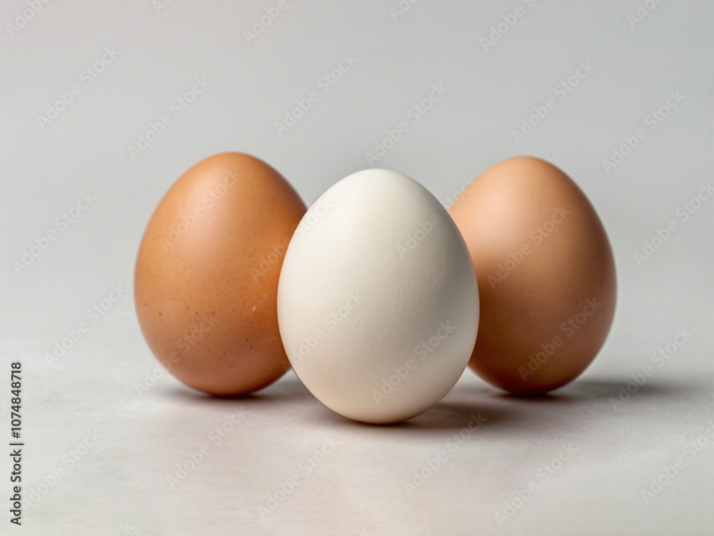 3 egg isolated on white background, white and brown eggs. 3 egg isolated on white background, white and brown eggs.