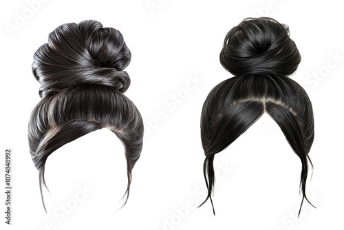 Two beautiful women wigs with bun style. transparent background