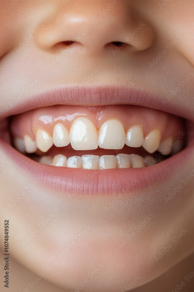 Fototapeta premium Closeup of a smiling mouth with white teeth.