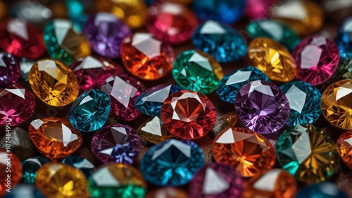 Exquisite multicolored gemstone background with high-polish facets and vivid hues