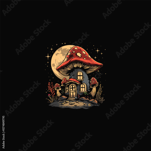 Mushroom house logo design vector vintage
