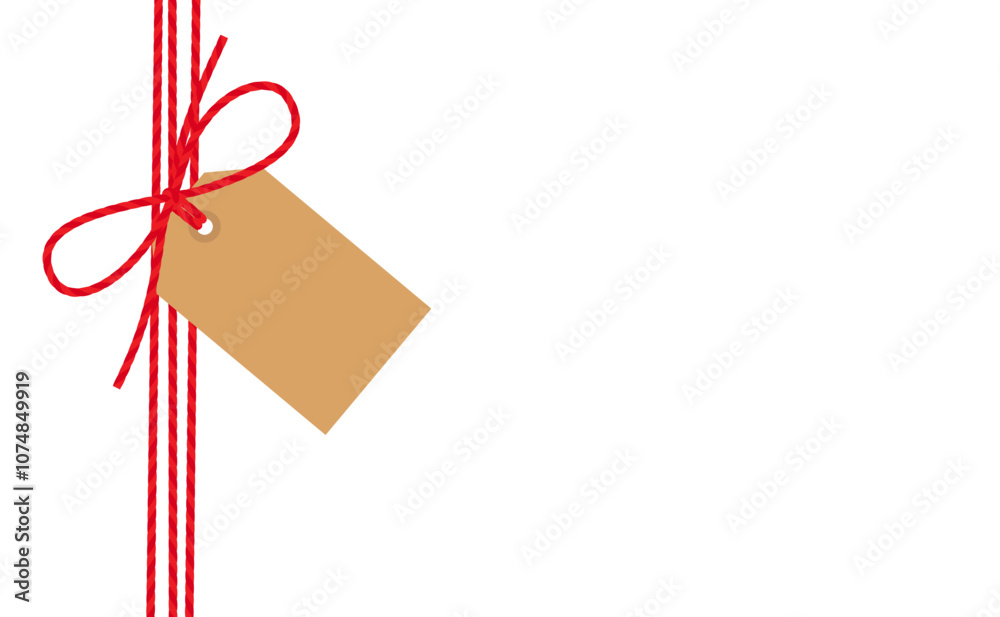 Flat hand-drawn bow, gift tied up with cotton red rope bakers twine and ribbon with blank kraft paper tag. Packing string for present, pastry box for New Year, Christmas.EPS10 on transparent backgroud Flat hand-drawn bow, gift tied up with cotton red rope bakers twine and ribbon with blank kraft paper tag. Packing string for present, pastry box for New Year, Christmas.EPS10 on transparent backgroud