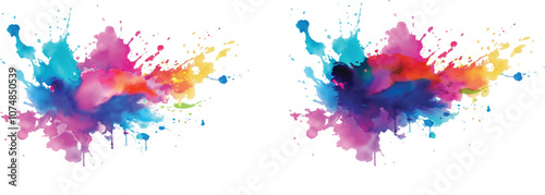 Bright colorful watercolor splash splatter stain brush strokes on white background. Modern vibrant aquarelle spot. Aquarelle explosion on white. Element. Vector watercolor illustration isolated design