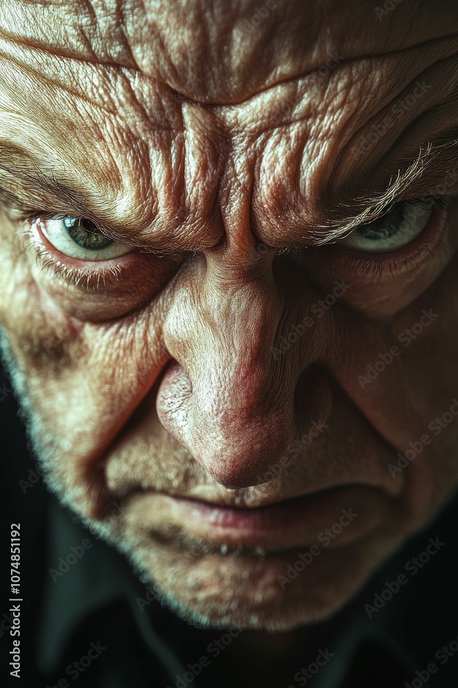 Close-up of an angry, wrinkled face. Close-up of an angry, wrinkled face.