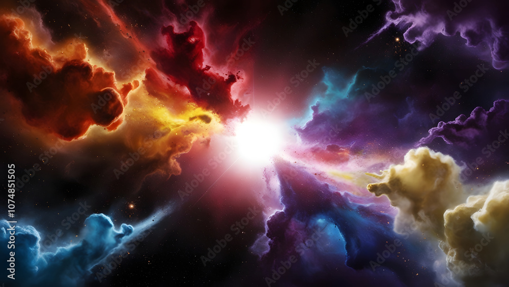 Vibrant Cosmic Explosion - Colorful Nebula and Stars in Deep Space Vibrant Cosmic Explosion - Colorful Nebula and Stars in Deep Space