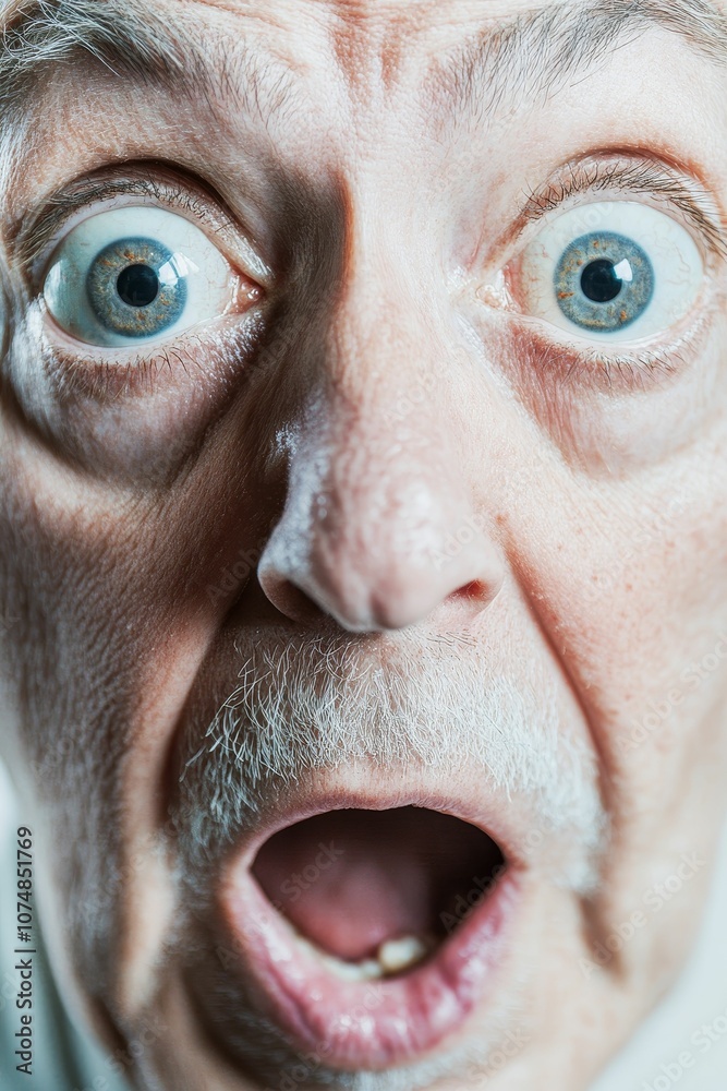 Fototapeta premium Close-up portrait of shocked man with open mouth.