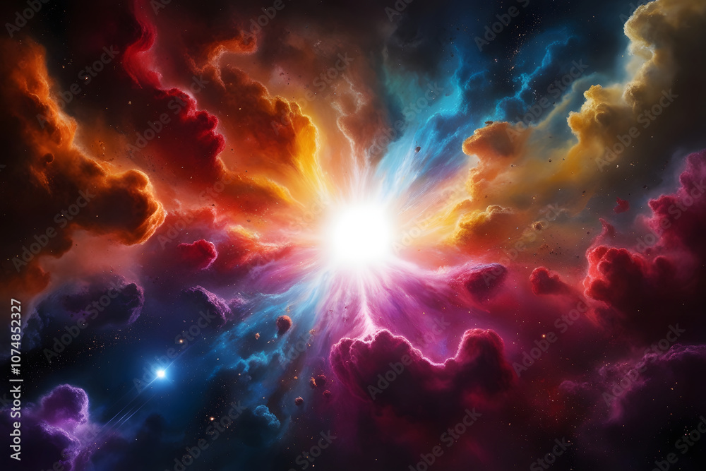 Vibrant Cosmic Explosion - Colorful Nebula and Stars in Deep Space Vibrant Cosmic Explosion - Colorful Nebula and Stars in Deep Space