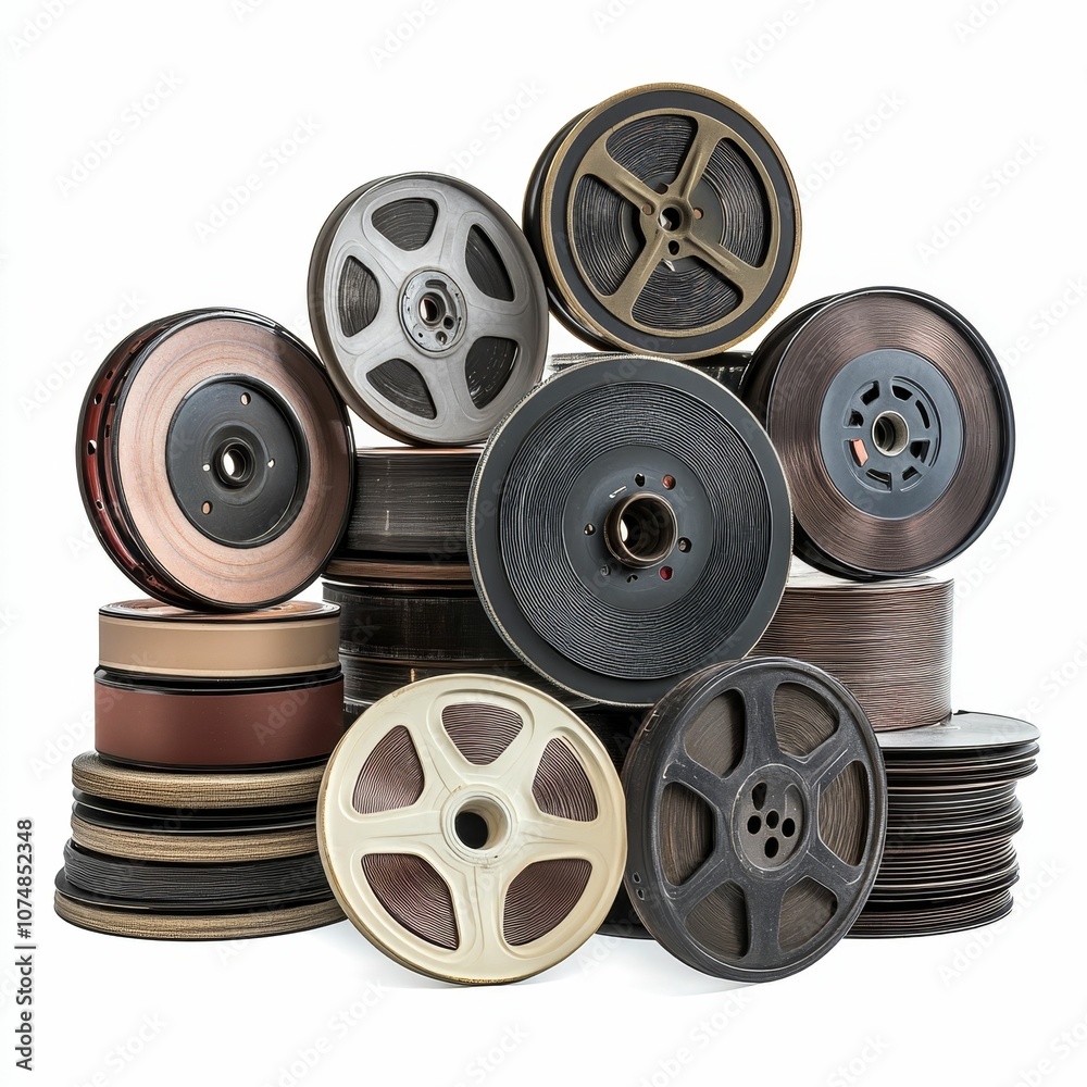 Fototapeta premium A stack of vintage film reels.