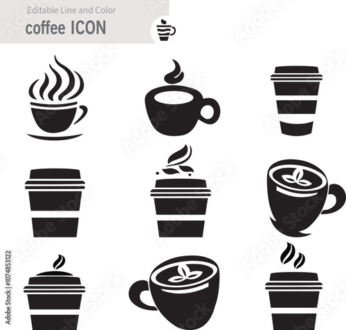 Coffee icon collection - vector outline illustration and silhouette