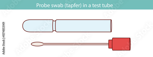 Test tube with a cotton smear. drawn in cartoon style
