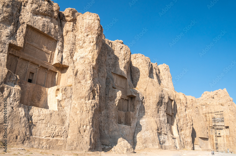 Rock formation with a building skillfully carved into it, Necropolis, Iran Rock formation with a building skillfully carved into it, Necropolis, Iran