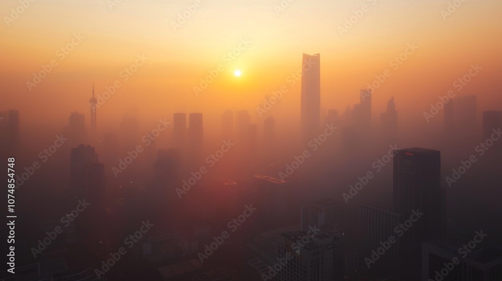 Sunset obscured by thick smog, showing how air pollution dims the natural beauty of the environment Sunset obscured by thick smog, showing how air pollution dims the natural beauty of the environment