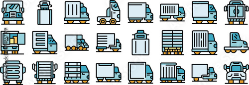 Different truck icons represent various cargo delivery and transportation services, showcasing diverse vehicle types and logistics solutions