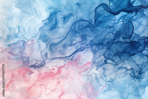 Abstract Blue and Pink Watercolor Ink Swirls