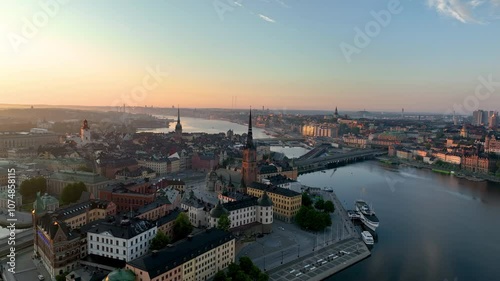 Aerial footage cityscape Stockholm. Sweden