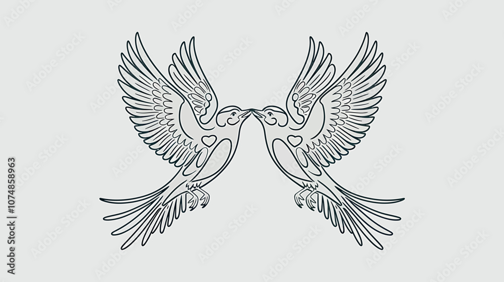 Obraz premium Vintage Illustration of Two Birds Among Floral Background 