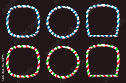 Candy cane frame collection. Christmas colored border with stripes set