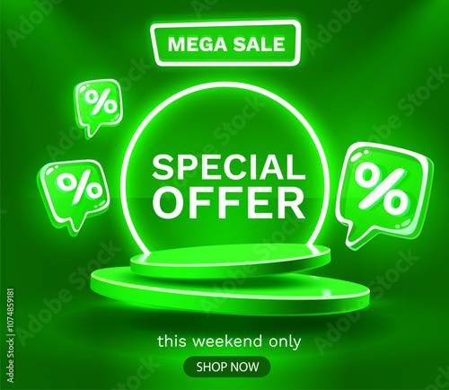 Mega sale special offer, Stage podium percent, Stage Podium Scene with for Award, Decor element background. Vector illustration