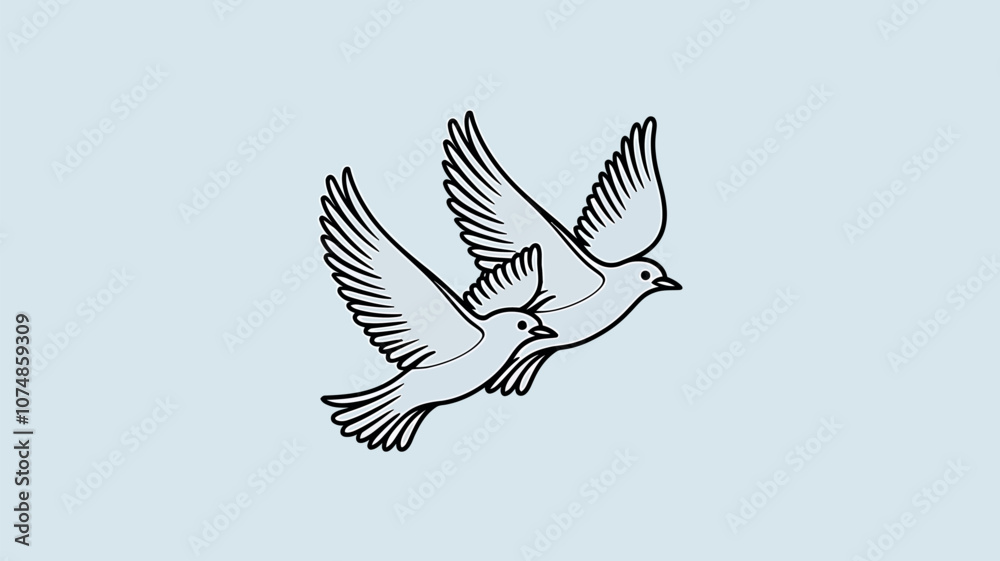 Obraz premium Vintage Illustration of Two Birds Among Floral Background 
