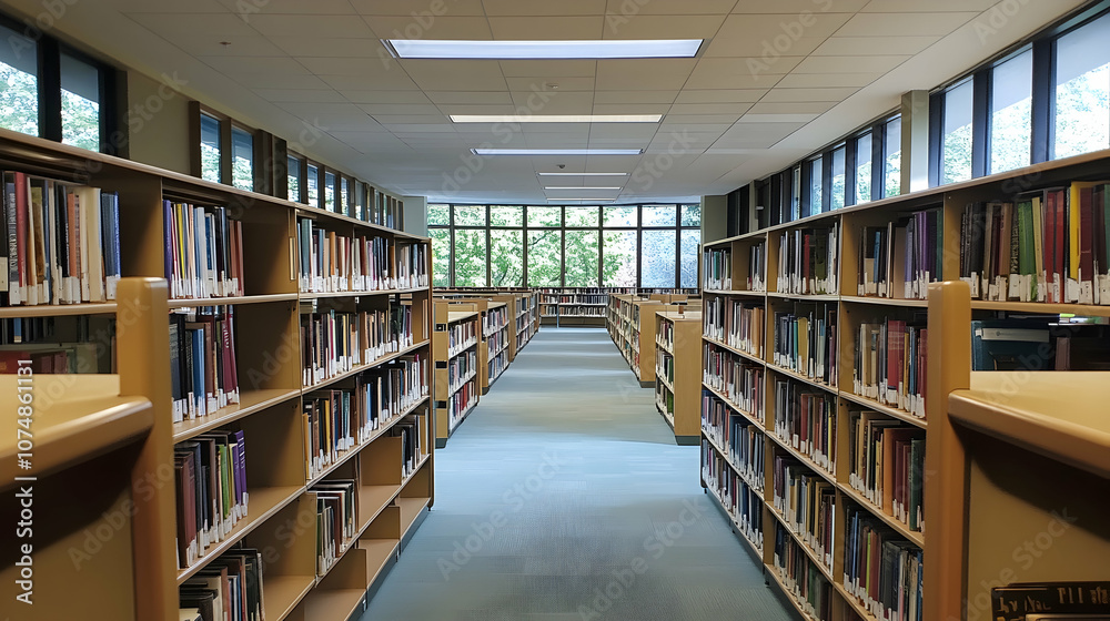 The well-lit, expansive, and beautifully organized library with rows of shelves filled with books offers an inviting space for reading and research
The well-lit, expansive, and beautifully organized library with rows of shelves filled with books offers an inviting space for reading and research