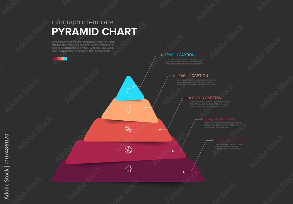 Infographic Maslow Pyramid chart diagram template made from thick red levels