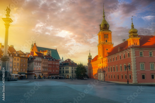 Poland capital warsaw new world street parliament building and old town and royal castle images