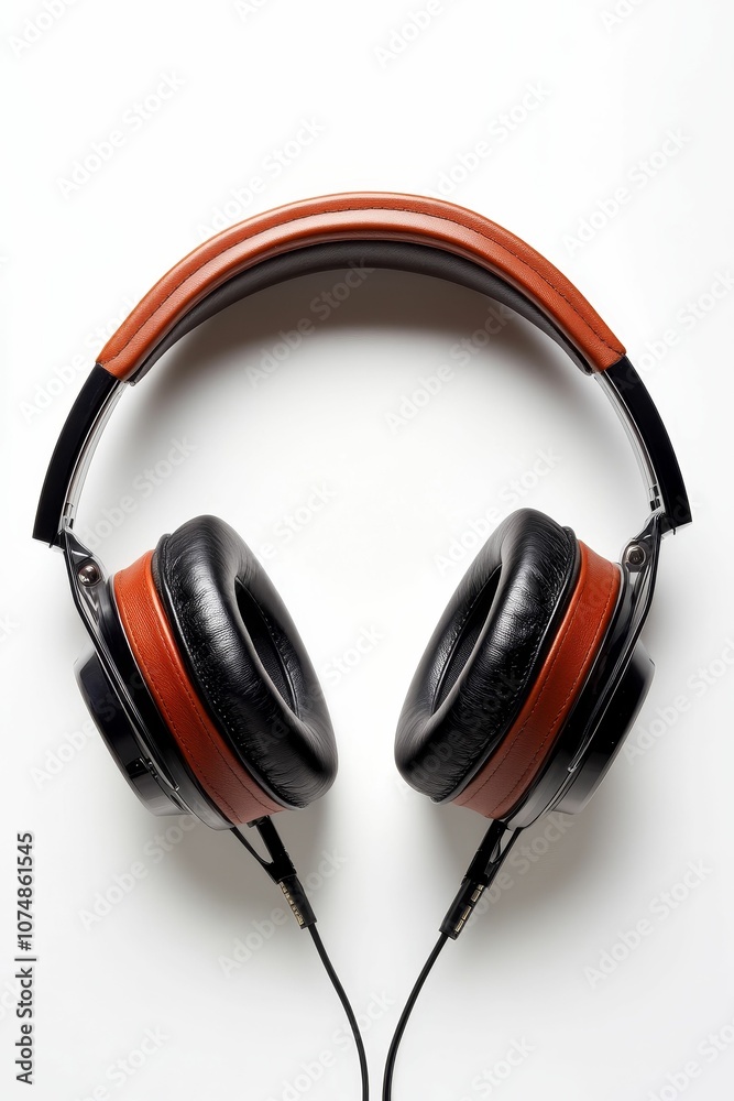Brown and black headphones on white background. Brown and black headphones on white background.