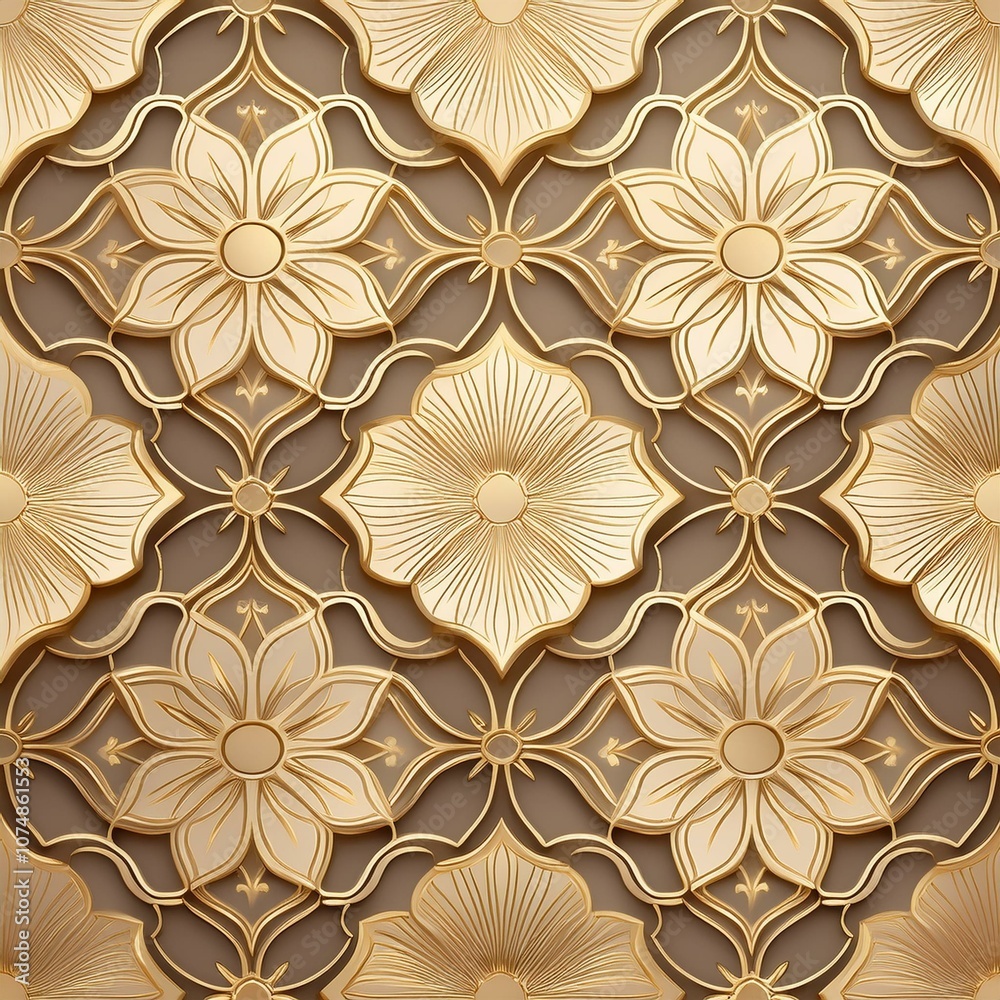 Luxurious Beige and Gold Islamic Geometric Pattern on Dark Background for Elegant Textures and Branding Luxurious Beige and Gold Islamic Geometric Pattern on Dark Background for Elegant Textures and Branding