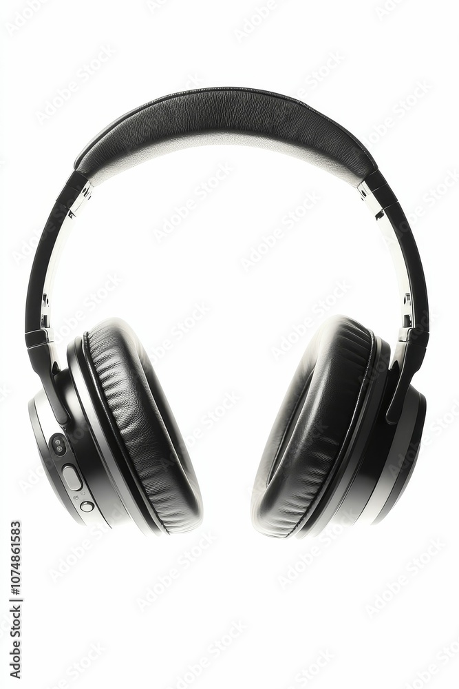 Black over-ear headphones on white background. Black over-ear headphones on white background.