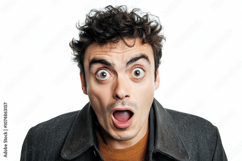 A man with wide eyes and an open mouth. A man with wide eyes and an open mouth.