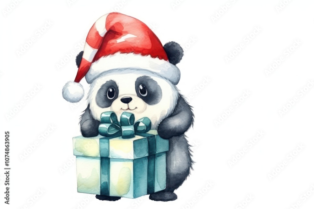 Panda holding gift christmas cartoon animal. Panda holding gift christmas cartoon animal.