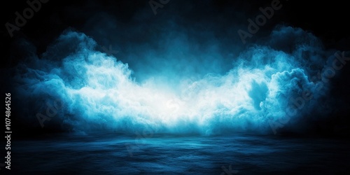 Ethereal blue mist swirling against a dark backdrop, creating a mystical atmosphere.