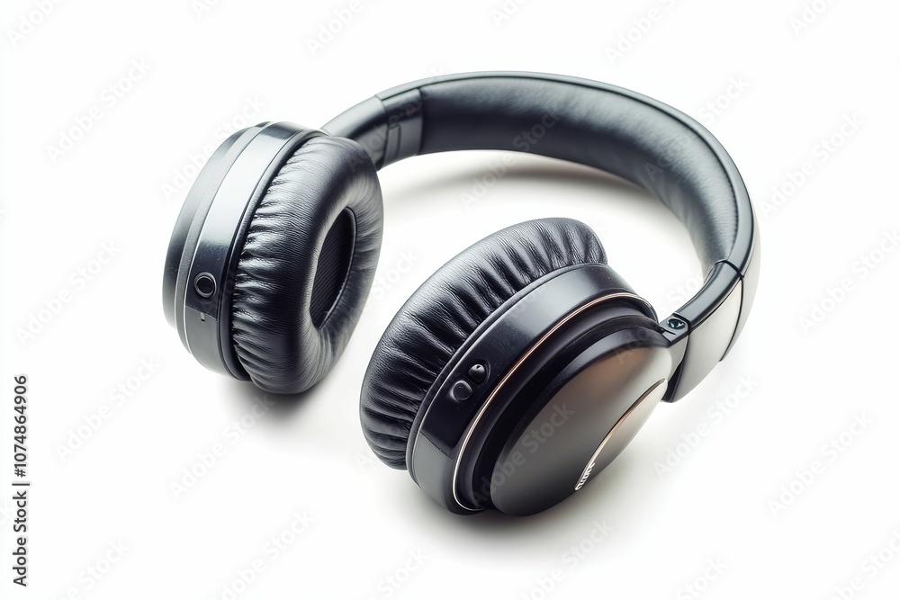 Black headphones on a white background. Black headphones on a white background.