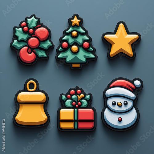 christmas icon set, ai generated