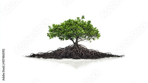 Isolated Tree with Roots on White Background