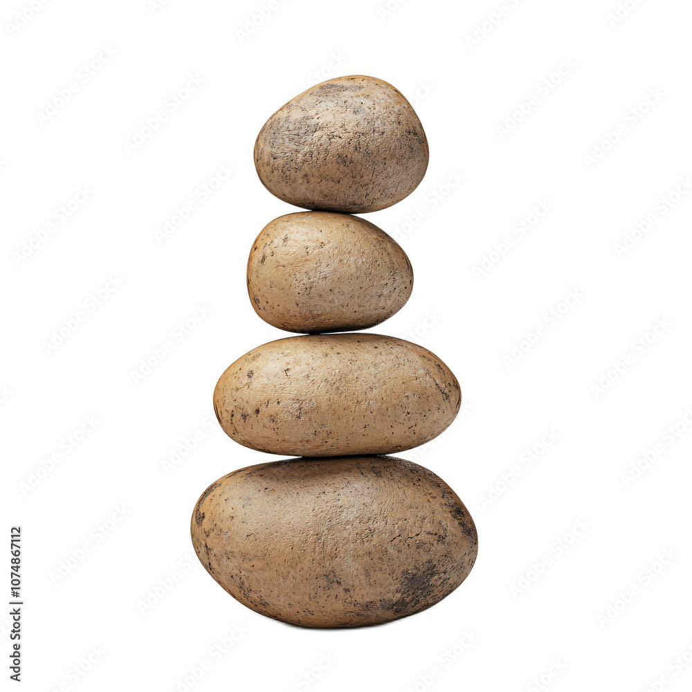 3D Render of Three Stacked Potatoes with Rough Textures on White Background 3D Render of Three Stacked Potatoes with Rough Textures on White Background