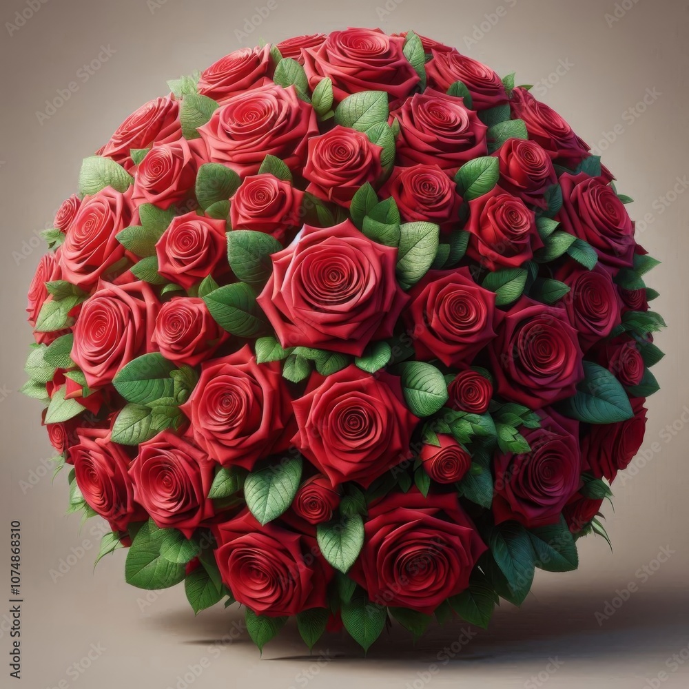 Large bouquet of vibrant red roses, tightly arranged with lush green leaves. Large bouquet of vibrant red roses, tightly arranged with lush green leaves.