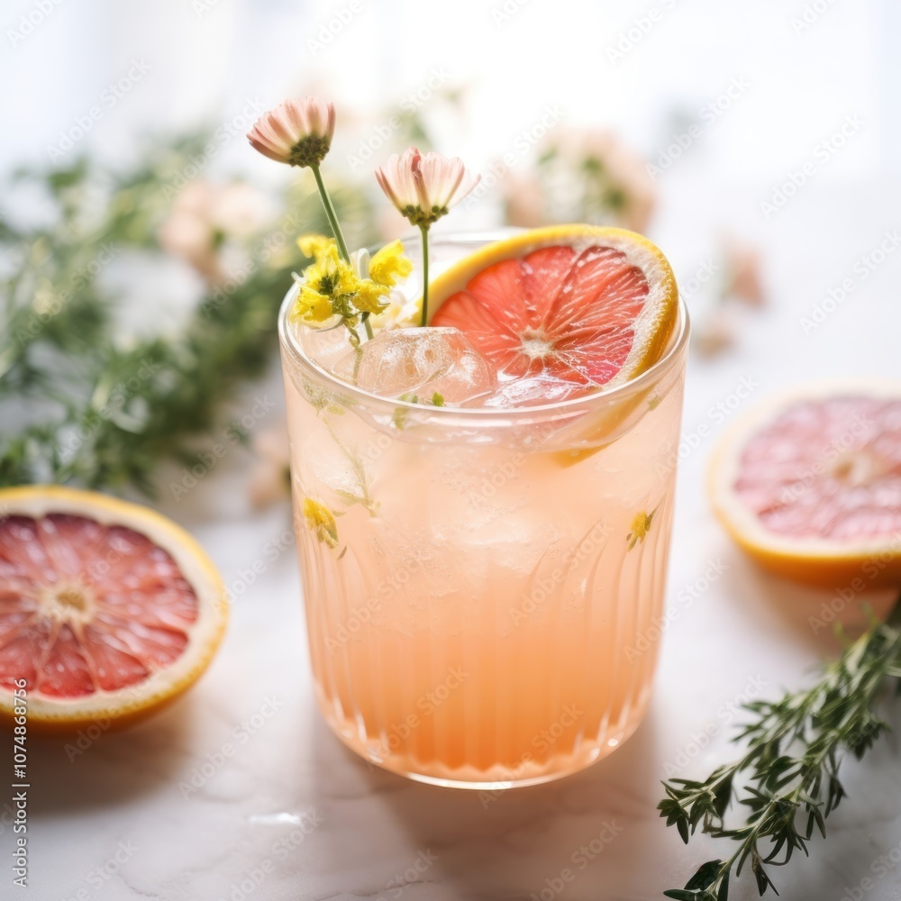 Grapefruit gin fizz cocktail flower drink plant. Grapefruit gin fizz cocktail flower drink plant.